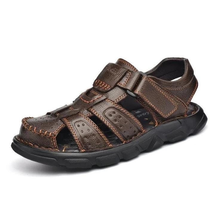 Sandália de Couro Masculina Anti Stress com Velcro - Urbano Elite