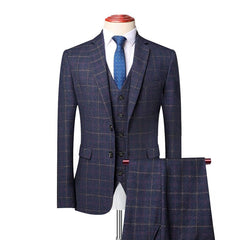 Classic Maverick Checkered Men's Suit Jacket + Vest + Pants MM03